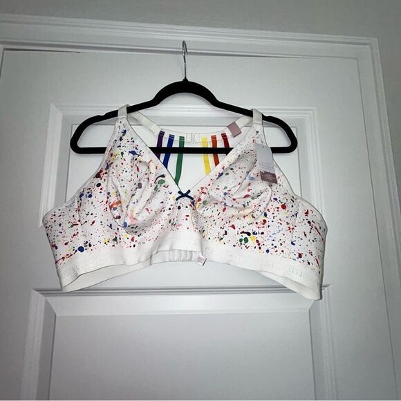 New, Cacique Cotton Collection Paint Splatter Unlined Full Coverage Wireless Bra - Picture 1 of 9
